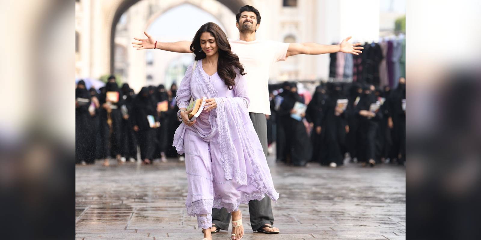 Vijay Deverakonda and Mrunal Thakur in a still from The Family Star