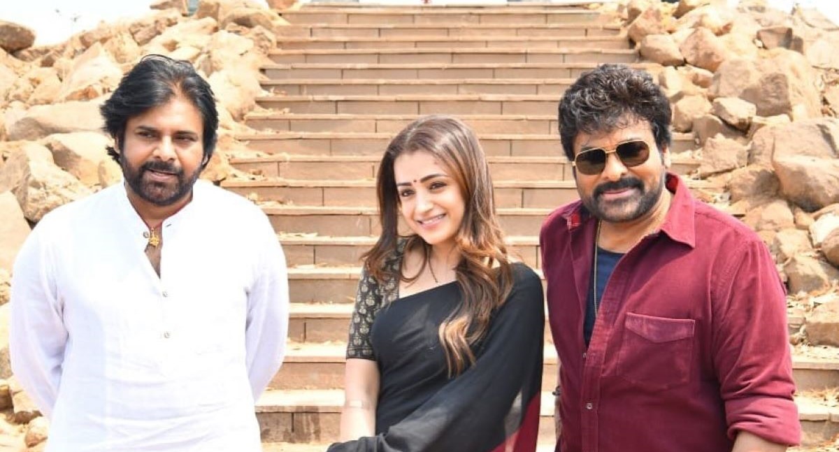 Chiranjeevi with Trisha and Pawan Kalyan