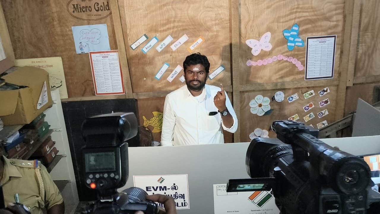 K Annamalai of BJP after casting his vote in Tamil Nadu. (X)
