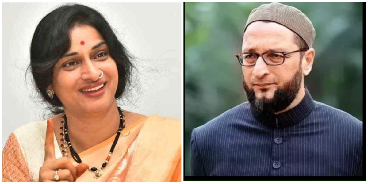 Debutant Hyderabad BJP candidate Madhavi Latha and AIMIM chief Asaduddin Owaisi (Facebook)