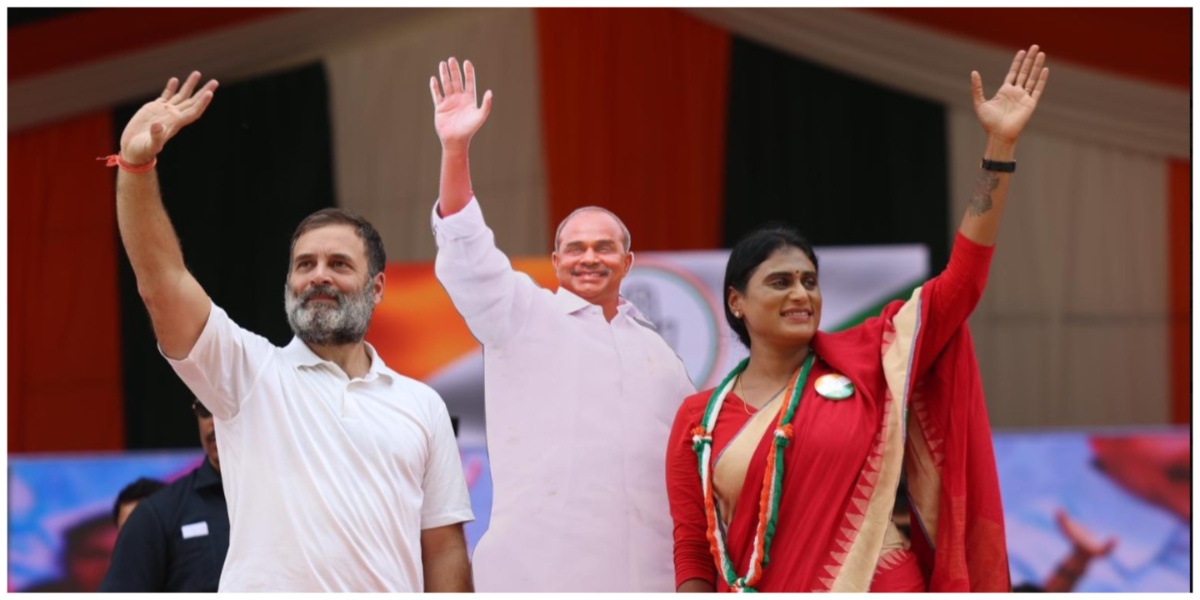 Rahul Gandhi, YS Sharmila at poll rally in Kadapa, AP (X)