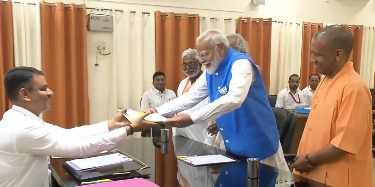 Narendra Modi filing his nomination befor returning officer in Varanasi.