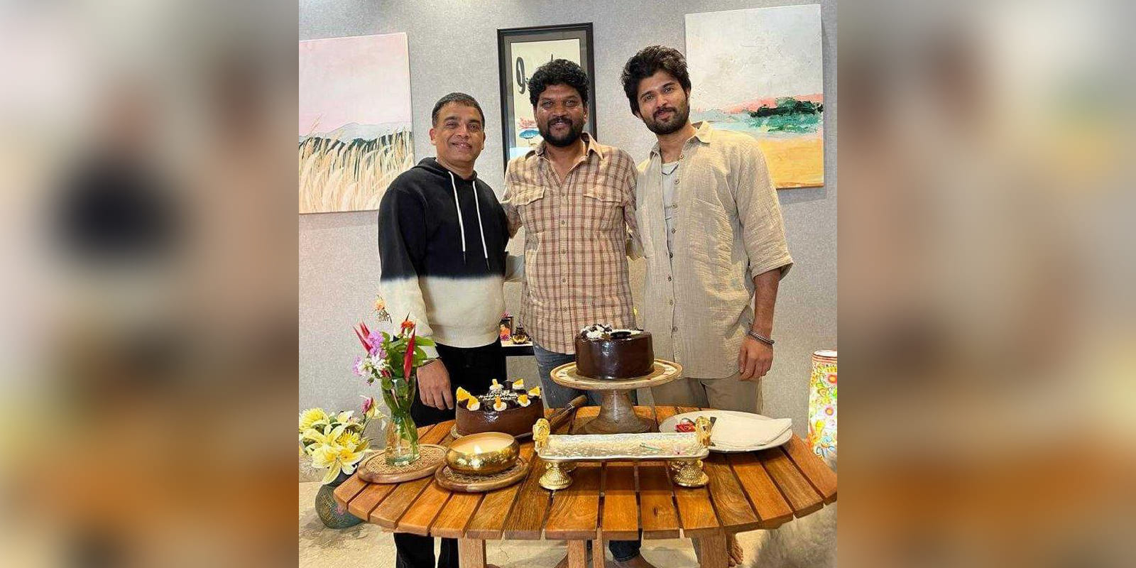 Dil Raju and Vijay Deverakonda with Parasuram on The Family Star sets