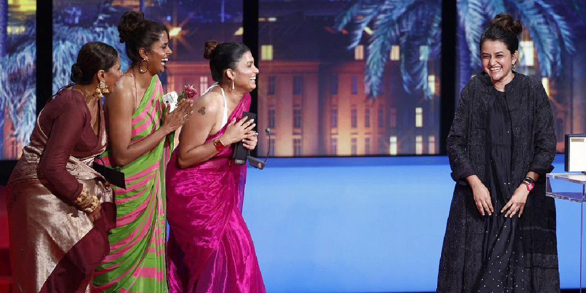 Payal Kapadia with team All We Imagine As Light at the Cannes Film Festival 2024