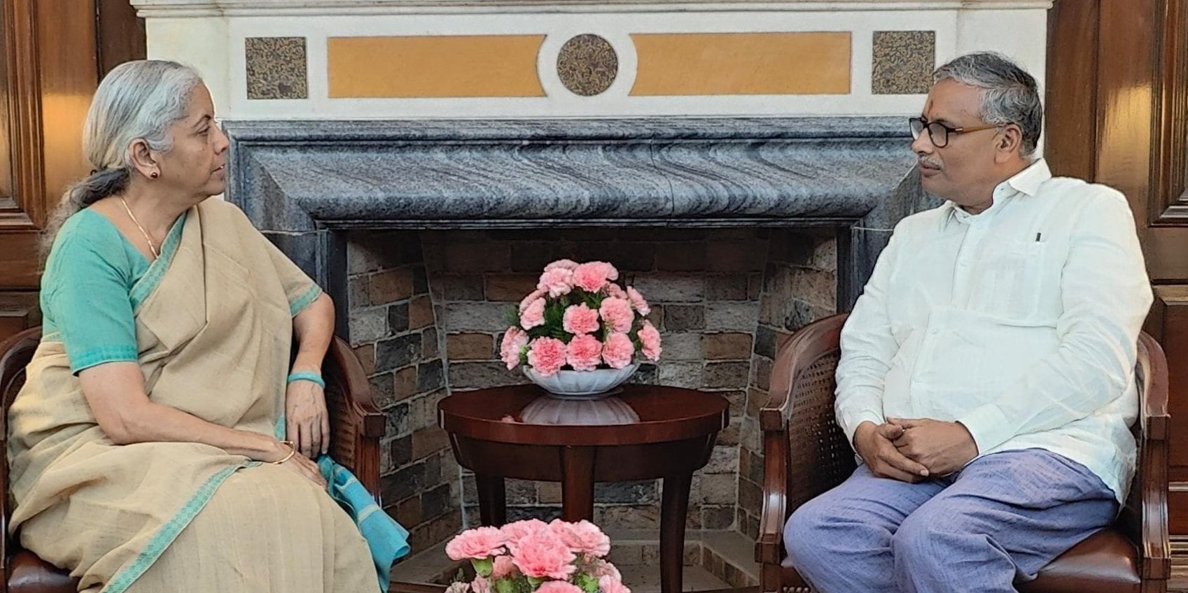 Telangana BJP vice president NVSS Prabhakar with Union Finance Minister Nirmala Sitharaman. (X)