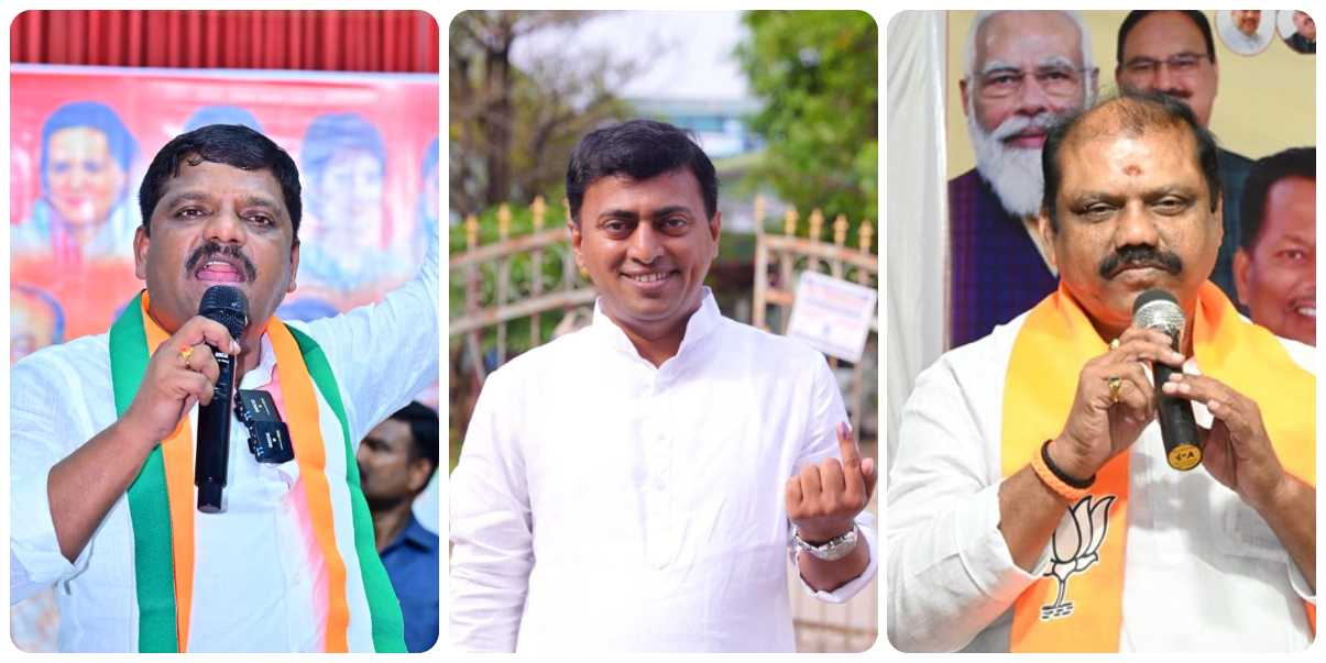 Telangana MLC by-election candidates: Congress' Teenmaar Mallanna, BRS' A Rakesh Reddy, and BJP's Gujjula Premender Reddy.