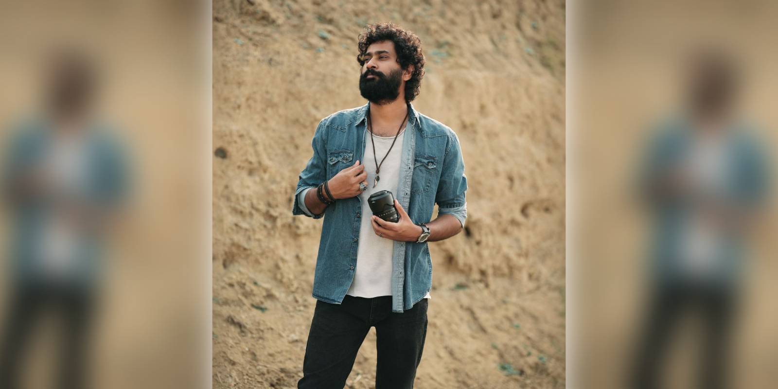 A stylish Thiruveer in beard poses for the camera