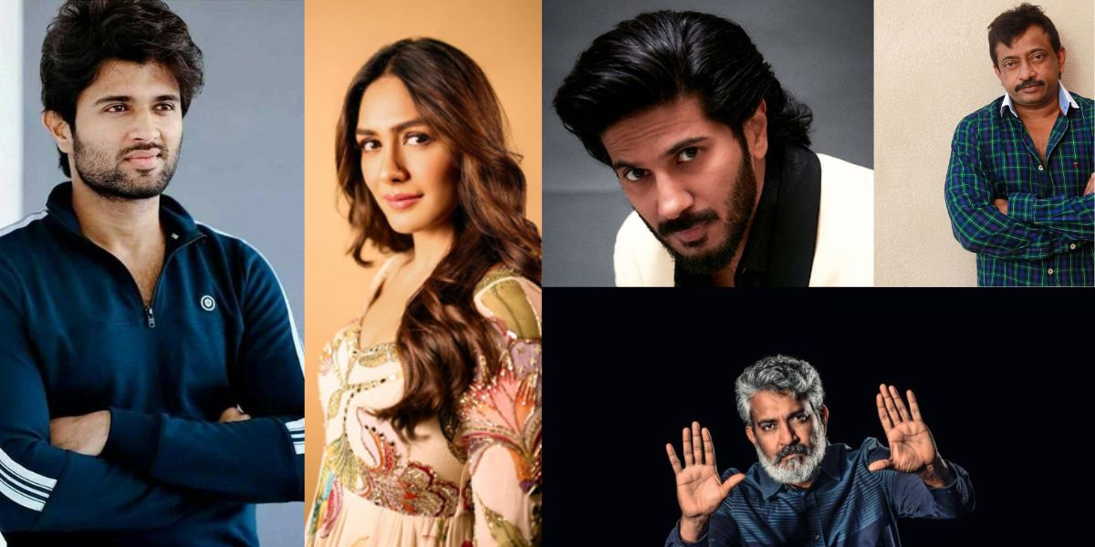 Stills of Vijay Deverakonda, Mrunal Thakur, Dulquer Salmaan, Ram Gopal Varma and SS Rajamouli. (Facebook)