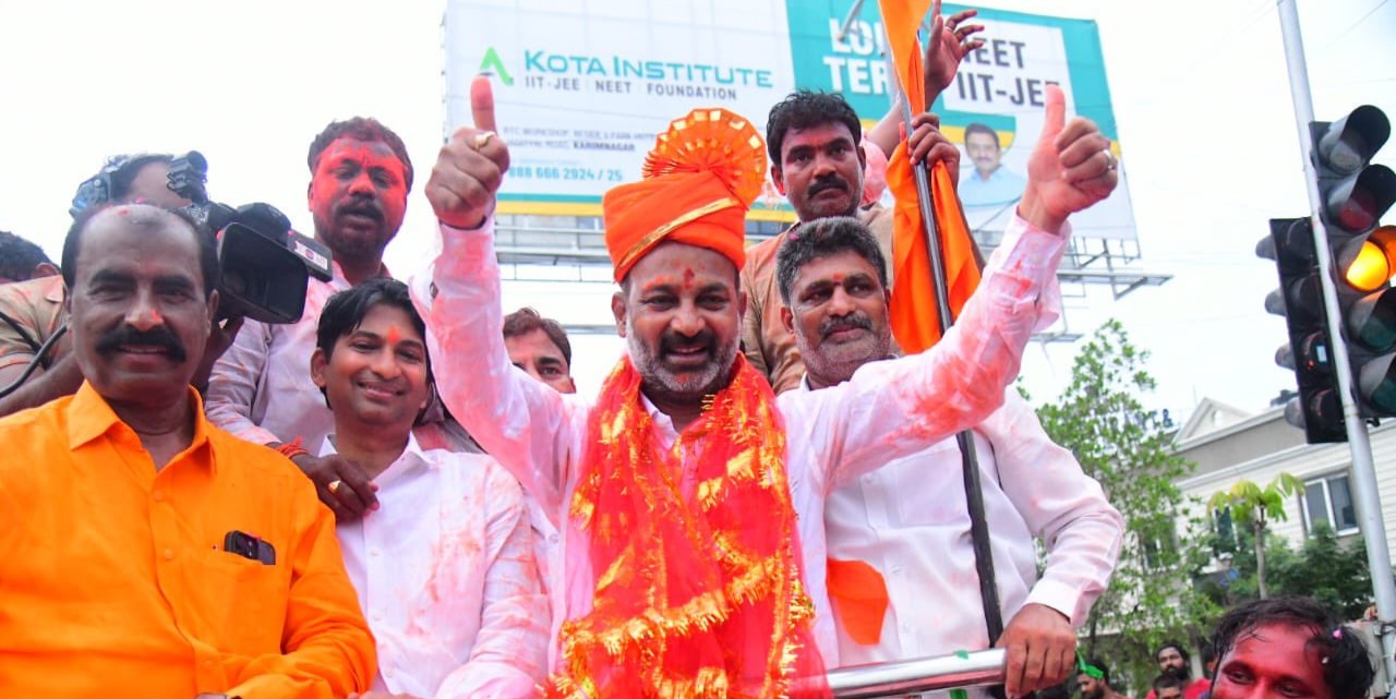 BJP leader Bandi Sanjay Kumar after winning the Lok Sabha elections on 4 June, 2024.