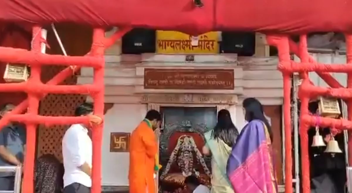 G Kishan Reddy at the Bhagyalakshmi temple