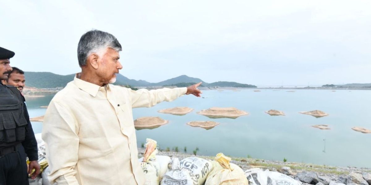 File photo of Chandrababu Naidu at the Polavaram project site in 2023.