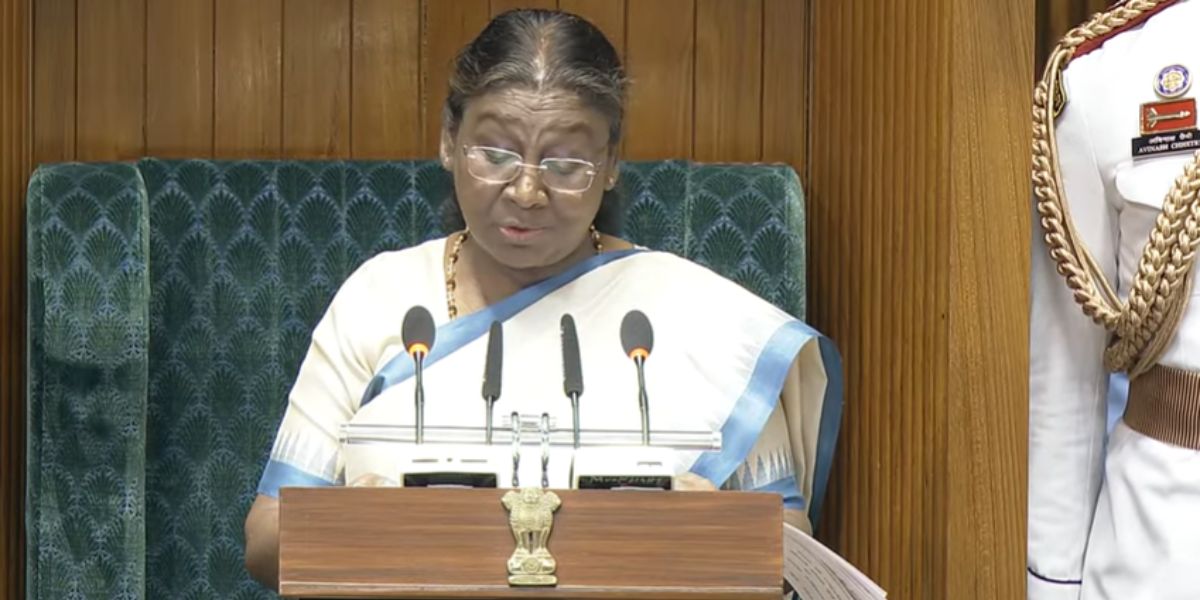 President Droupadi Murmu addressing the Lok Sabha.