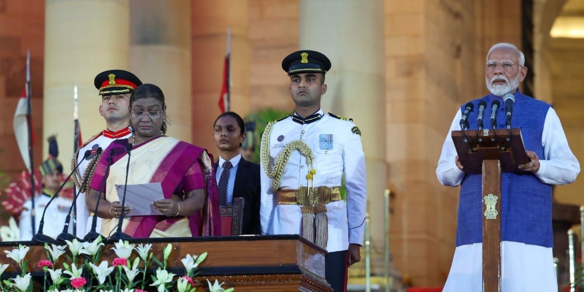 Prime Minister Narendra Modi taking the oath