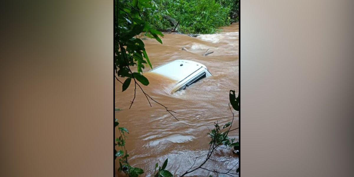 The car submerged in the river in Kasaragod in Kerala.