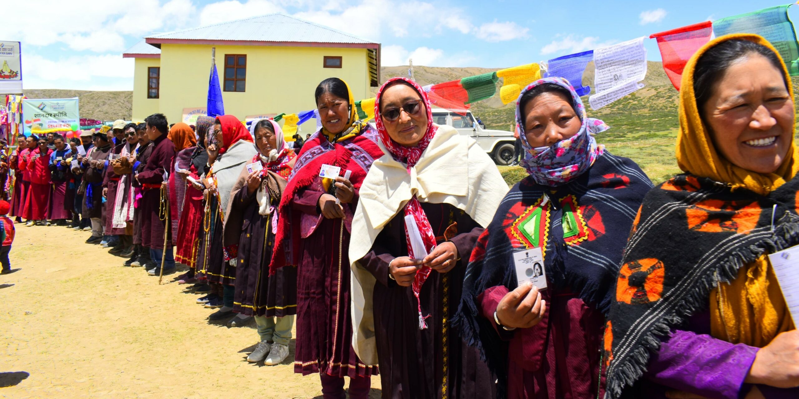 Voters at a polling booth in the Himalayas on Saturday, 1 June, 2024.
