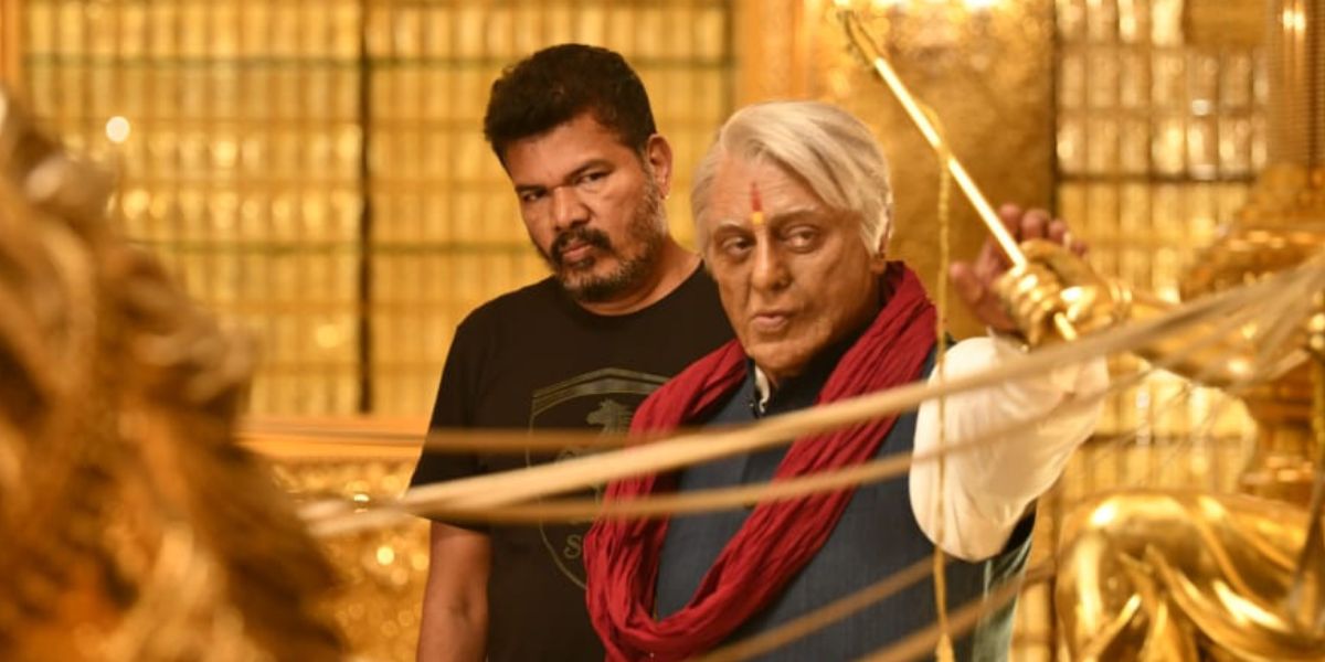 Shankar and Kamal Haasan on the sets of 'Indian 2'. (Supplied)