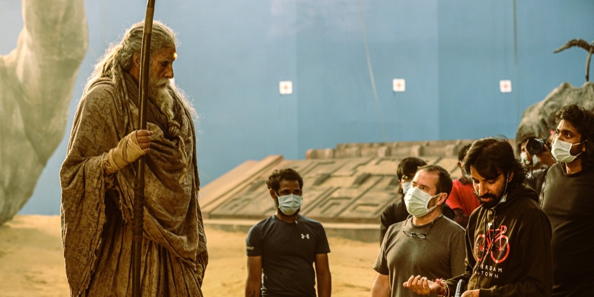 Amitabh Bachchan with Nag Ashwin on the sets of Kalki 2898 AD