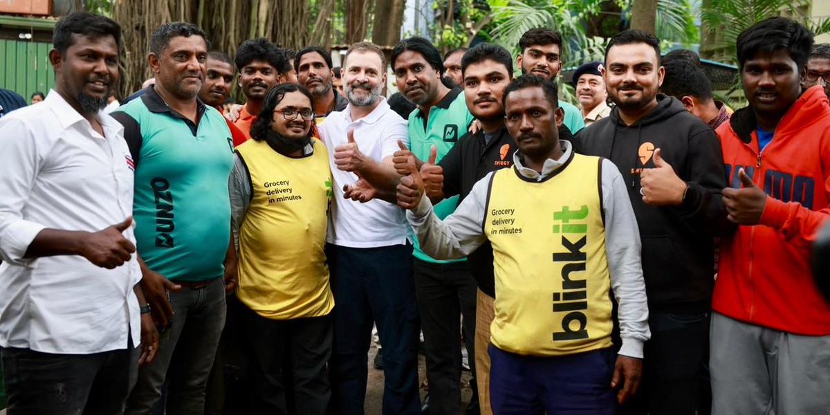 Congress MP Rahul Gandhi during his interaction with gig workers in Bengaluru before Karnataka polls. (X/INCIndia)