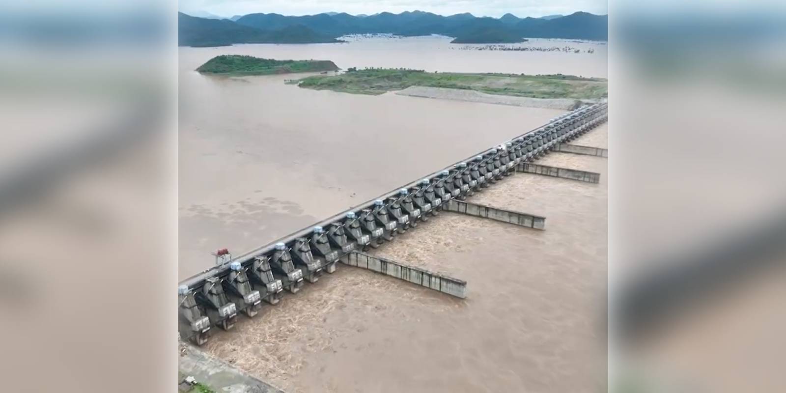 Godavari flood water at the Polavaram spillway