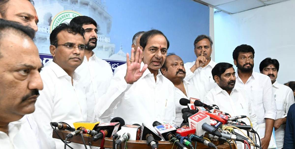 KCR speaking to the media at the Telangana Assembly
