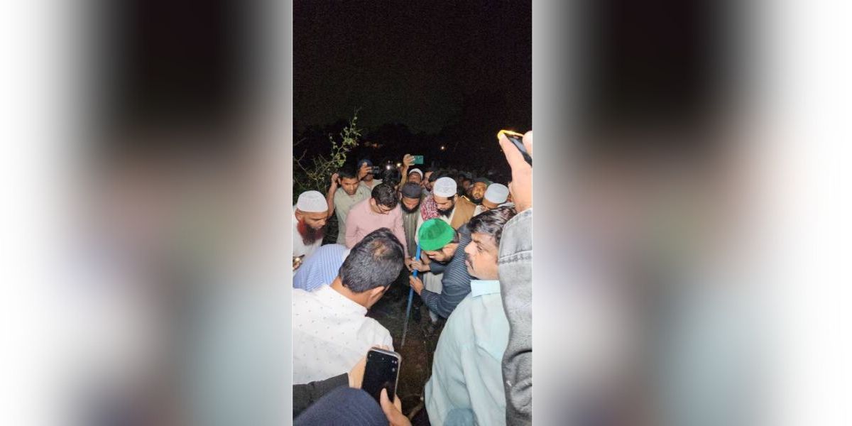 Political leaders at the location of the Moinabad mosque. (Supplied)