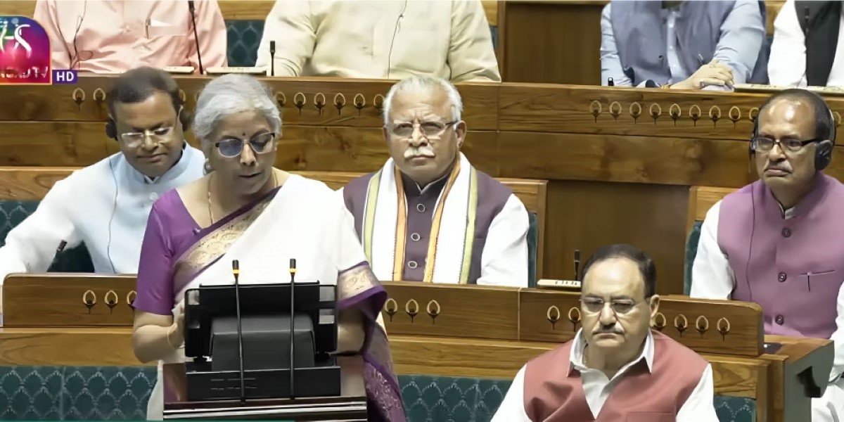 Nirmala Sitharaman presenting the Union budget.