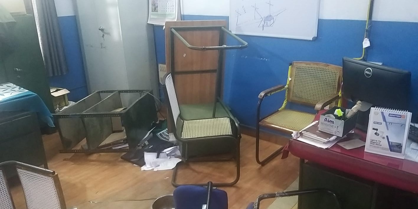 The damages in the KSEB office following the alleged vandalism. (Facebook)