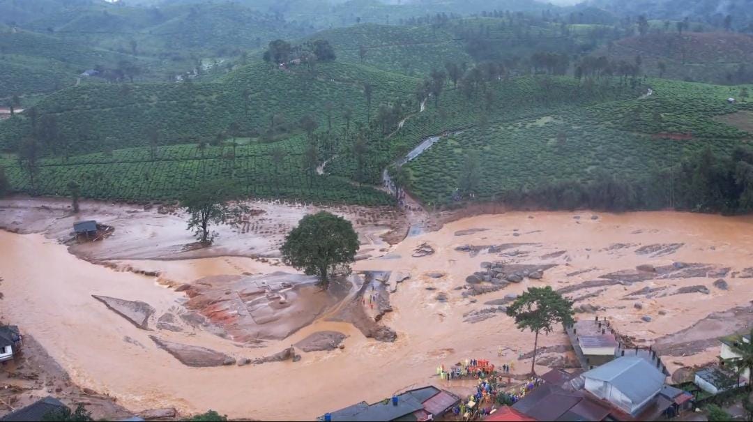 Aerial view of Wayanad landslides