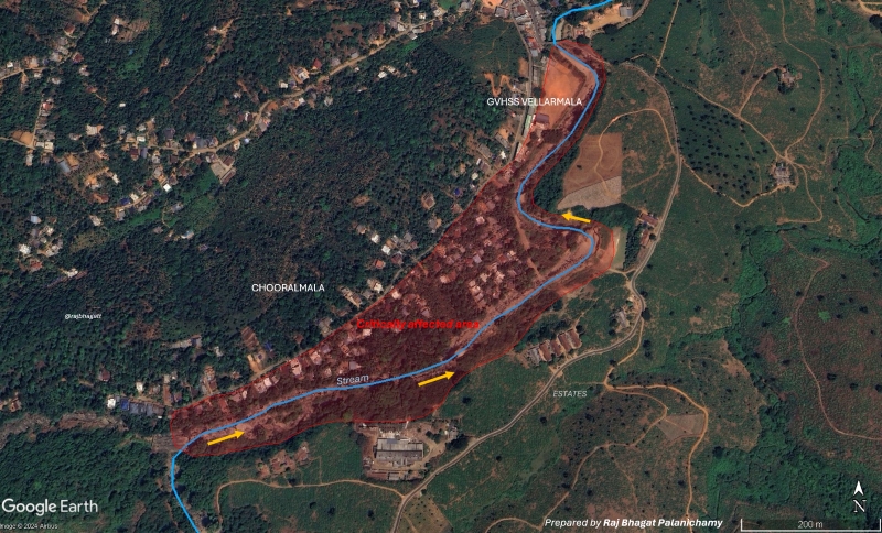 Areas affected in Chooralmala, Vellarmala areas