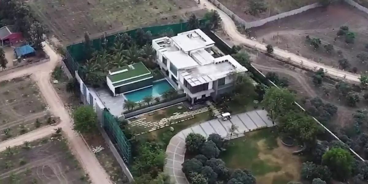 An aerial view of the farmhouse at Janwada, which KTR said, was taken on lease from a friend. (Sourced)