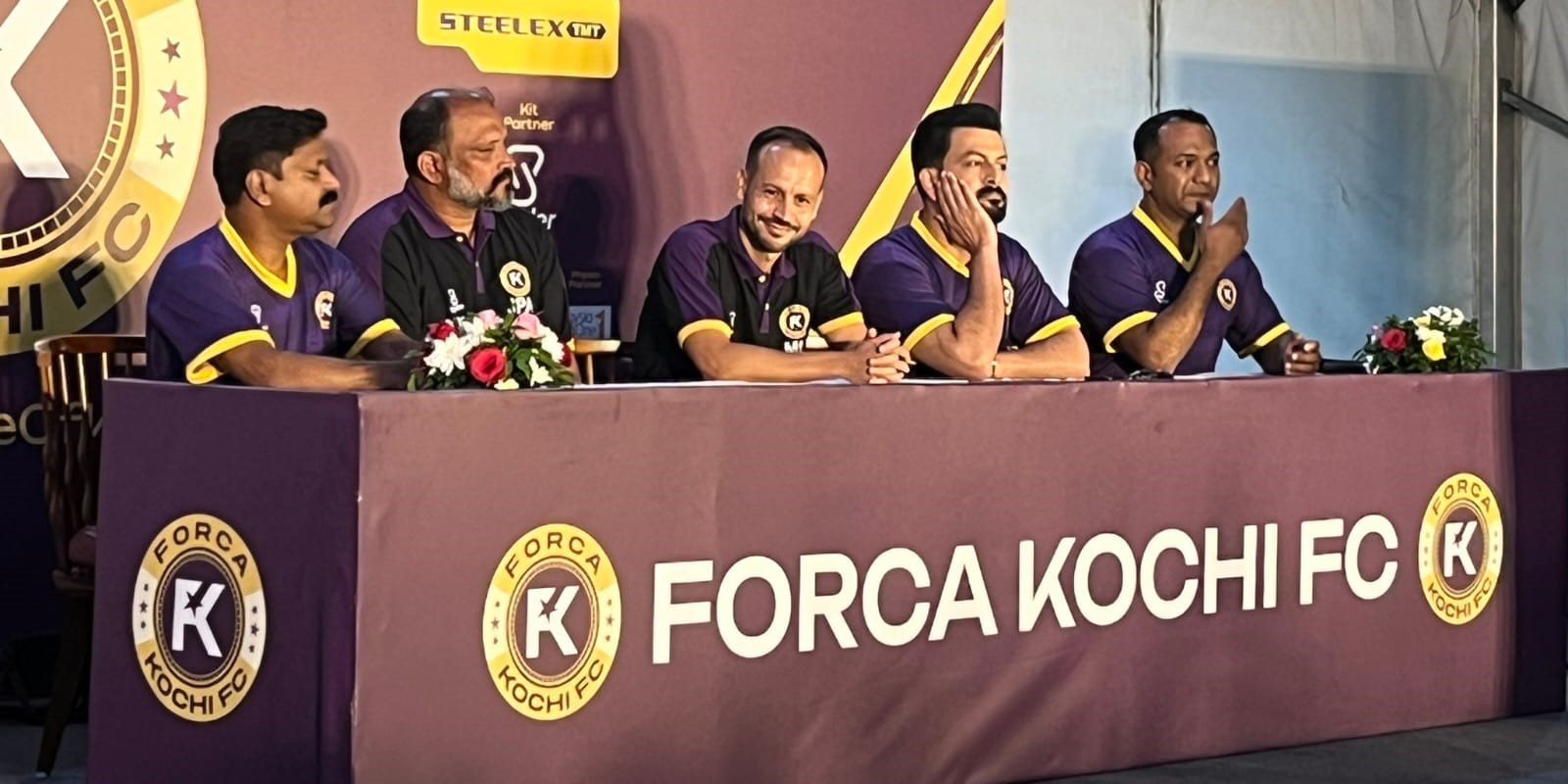 Prithviraj Sukumaran during a meeting of Forca Kochi FC. (Supplied)
