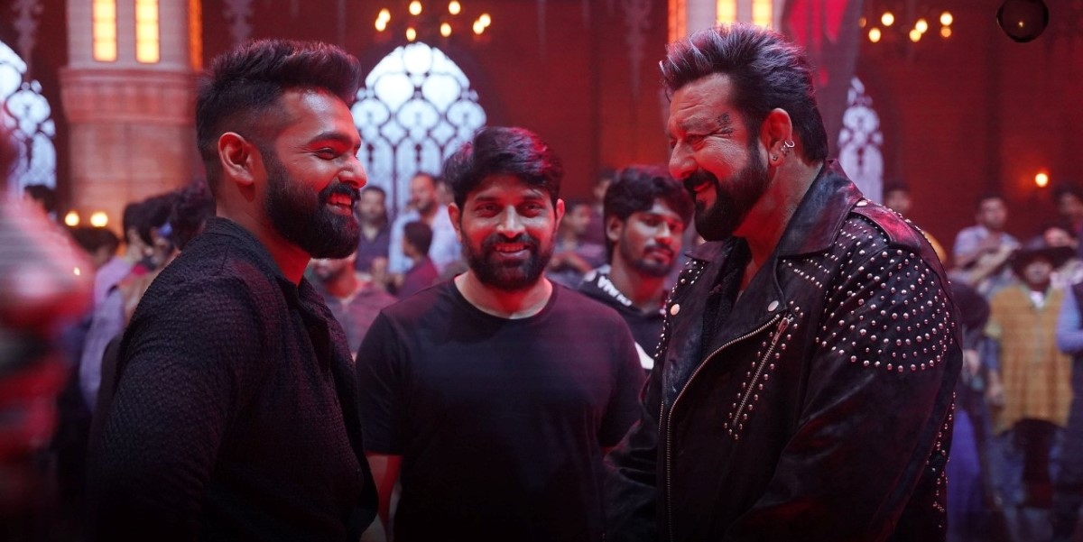 Ram Pothineni and Sanjay Dutt in a working still from Double iSmart