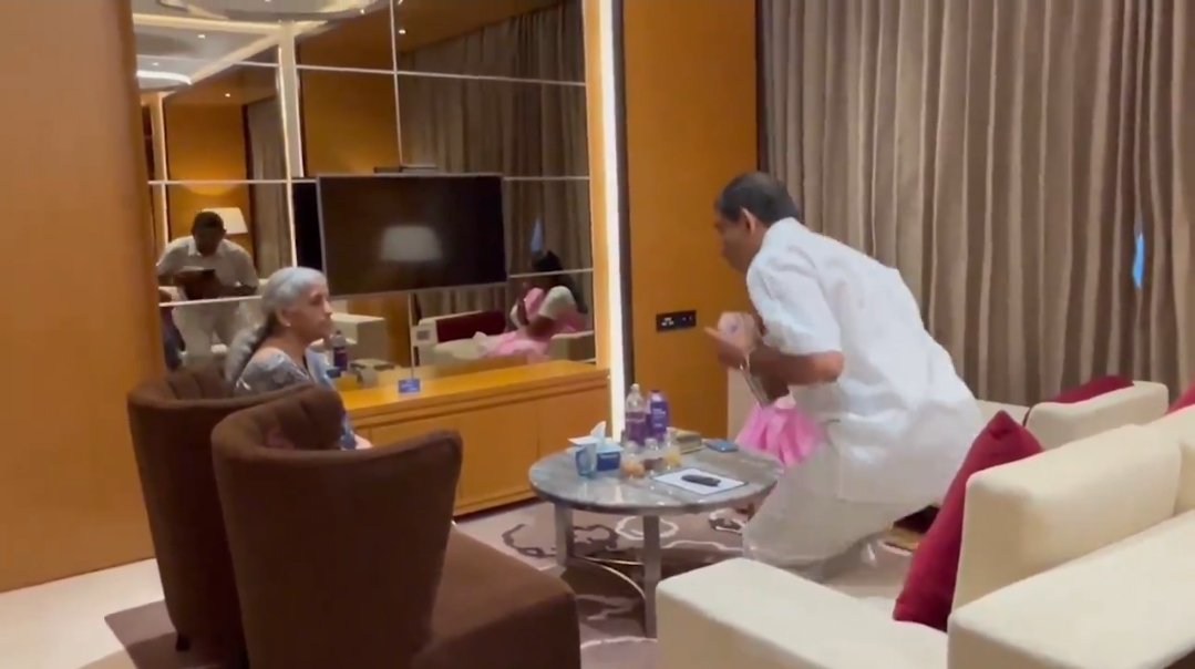 The video showed Srinivasan apologising to Finance Minister Nirmala Sitharaman in the presence of MLA Vanathi Srinivasan (partially hidden).