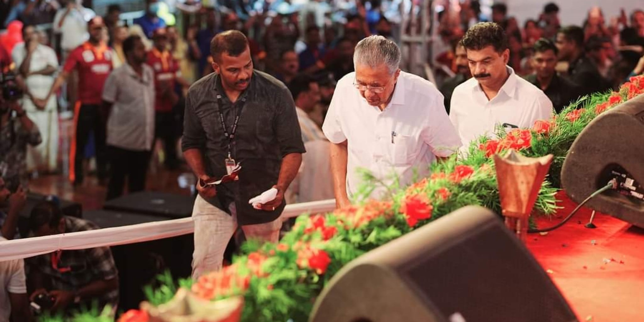 PV Anvar MLA accompanying Chief Minister Pinarayi Vijayan.