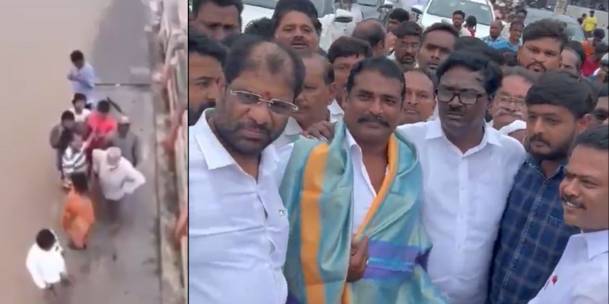 The people stranded on the bridge. Subhan Khan being felicitated. (Screengrab)