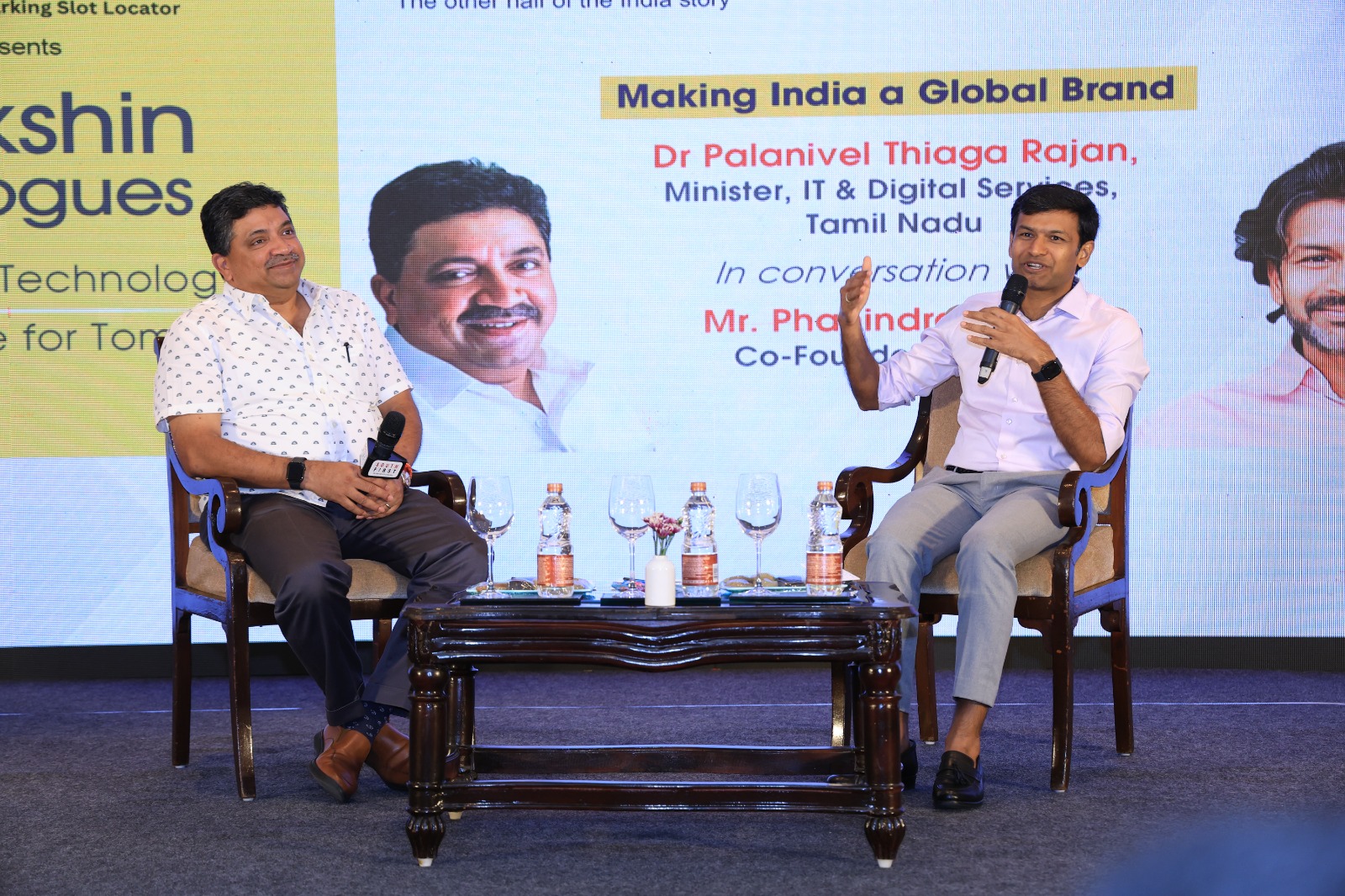 Dr. Palanivel Thiaga Rajan in conversation with Phanindra Sama, Co-Ffounder of redBus at Dakshin Dialogues-2024 in Hyderabad.
