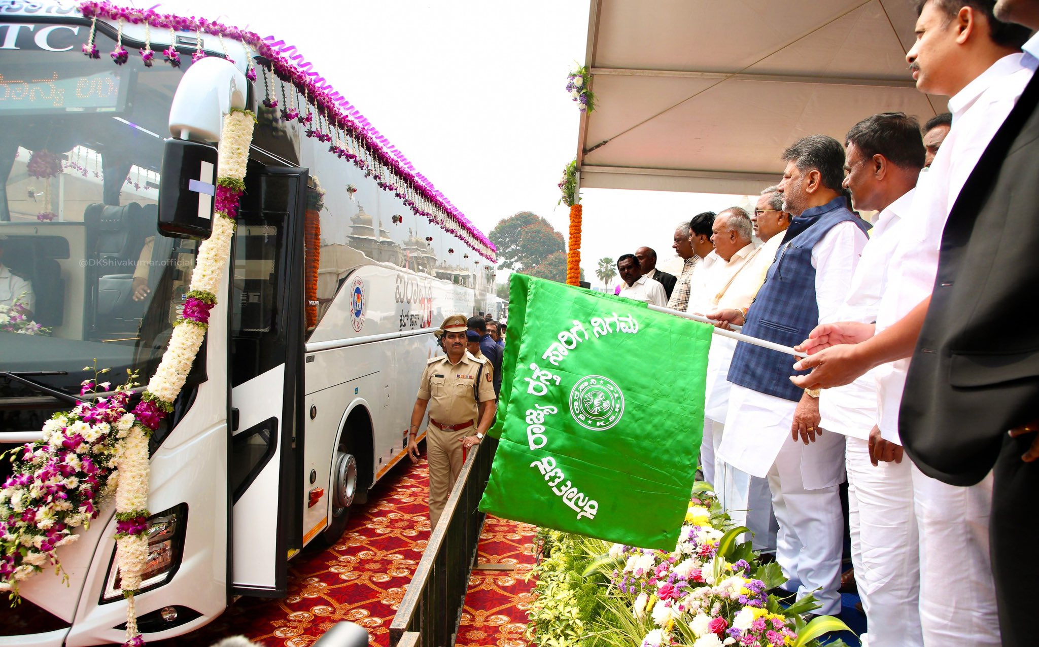 After flagging off KSRTC's new Airavat Club Class 2.0 service, DK Shivakumar said many women were preferring to pay for their rides on state-operated buses. (DKShivakumar/X)