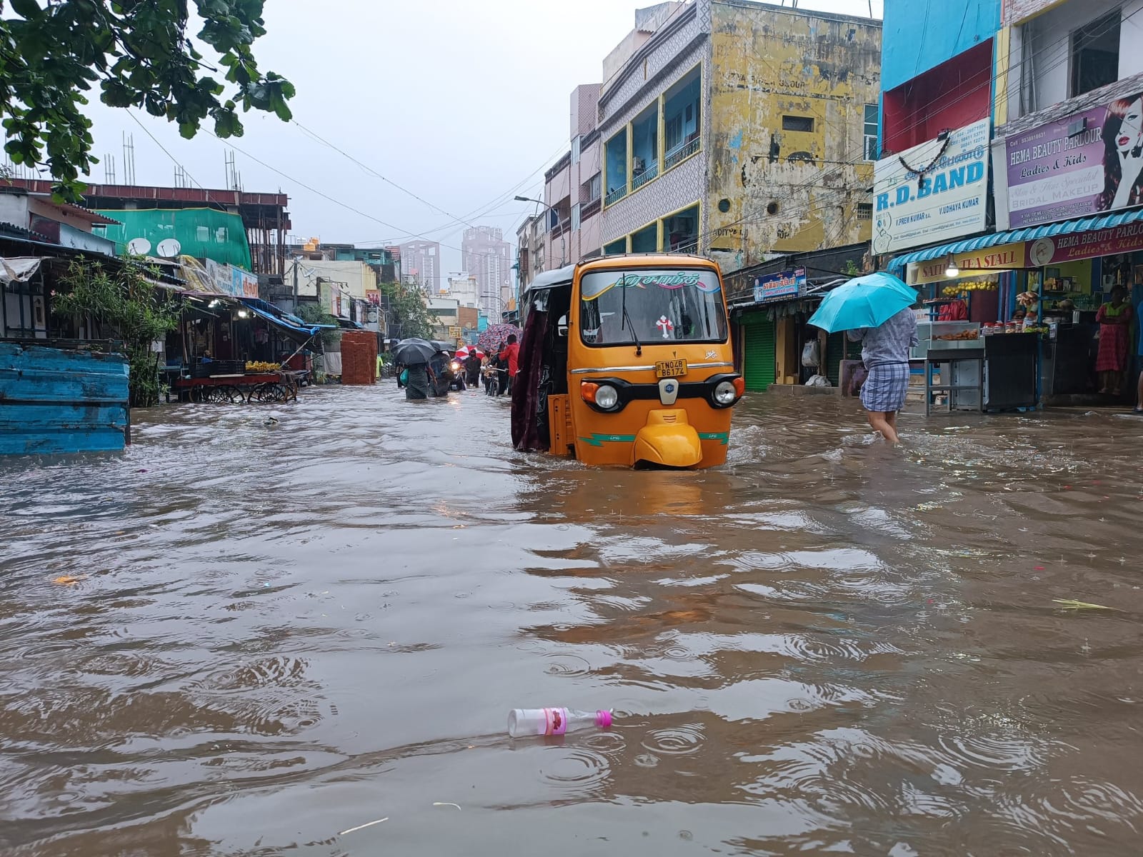 A flooded Pattalam-Demelons Road in Chennai on Saturday.