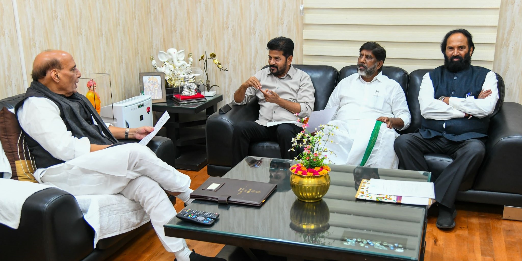 Telangana Chief Minister Revanth Reddy's meeting with Union Minister Rajnath Singh. (X)