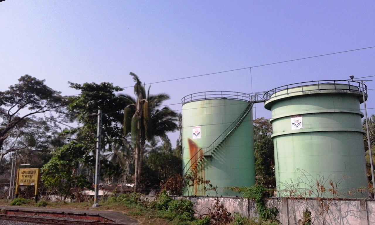 The leakage has intensified calls for stricter safety measures and relocation to prevent such incidents in the future. Pictured, fuel tanks at the Elathur railway station. (Wikimedia Commons)