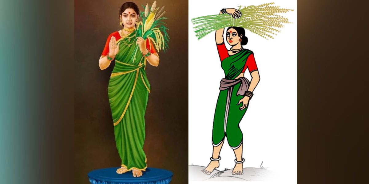 Telangana Thalli and the woman in JD(S) flag.