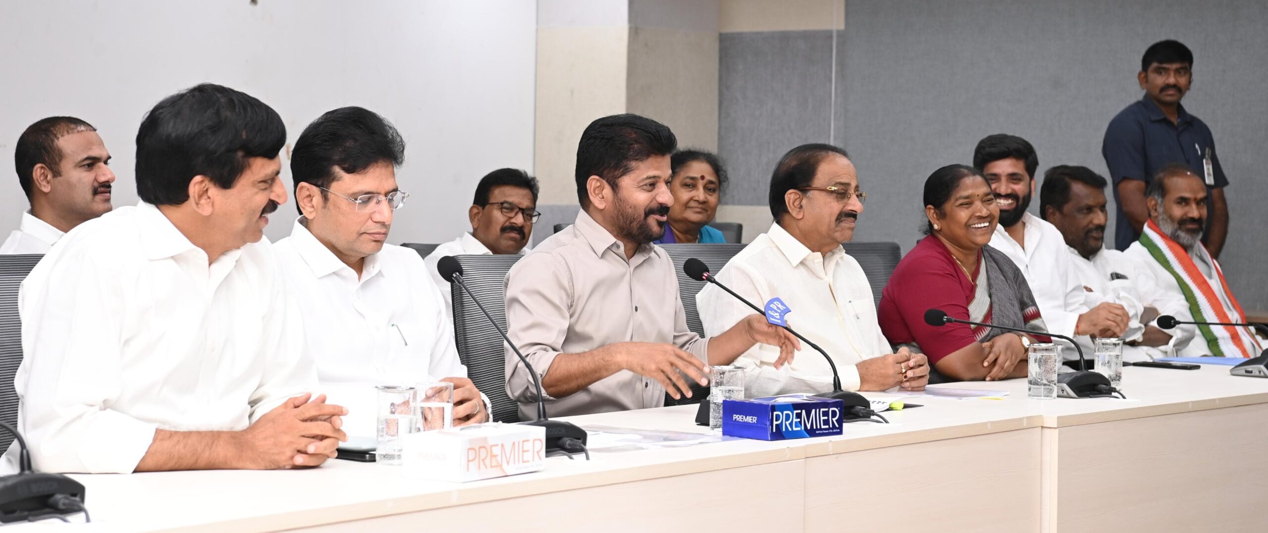 Telangana Chief Minister A Revanth Reddy explains about the MoUs signed at Davos at a news conference in Hyderabad.