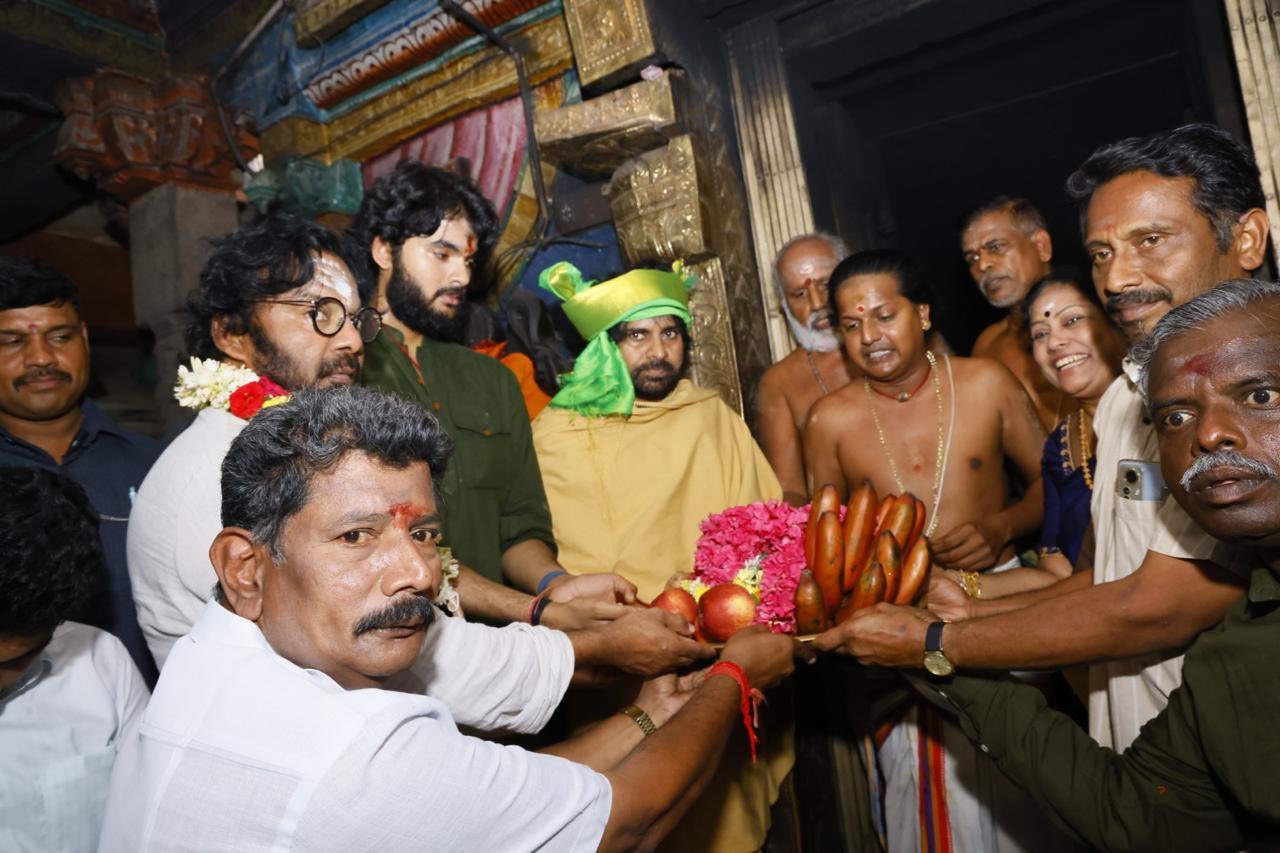 Pawan Kalyan, along with his son Akira Nanda, is on a tour visiting temples in Tamil Nadu and Kerala.