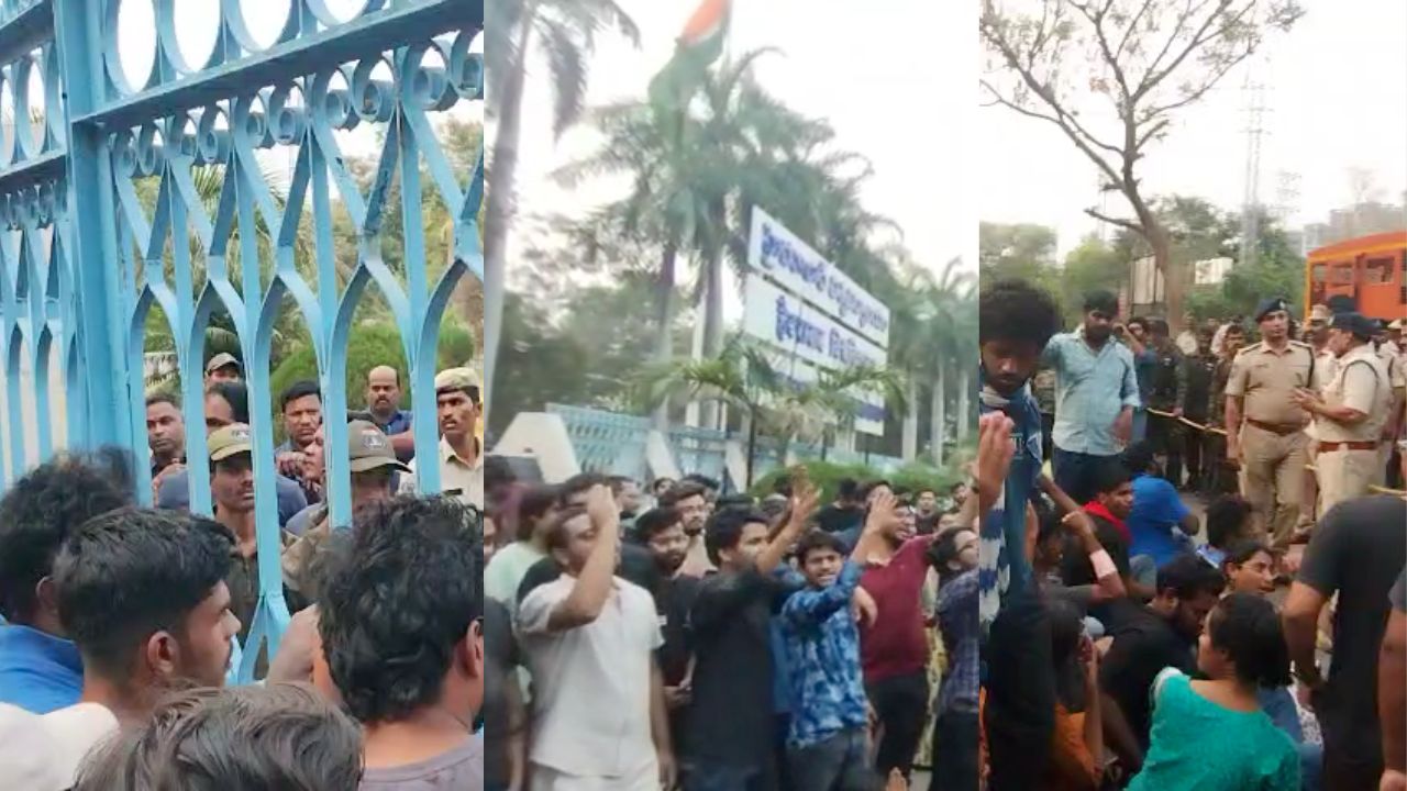 University of Hyderabad students stage sit-in after authorities clear land for auction