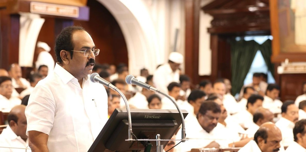 Finance Minister Thangam Thenarasu presenting the budget