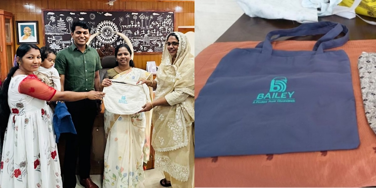 Handing over a Bailey bag to Wayanad district collector.
