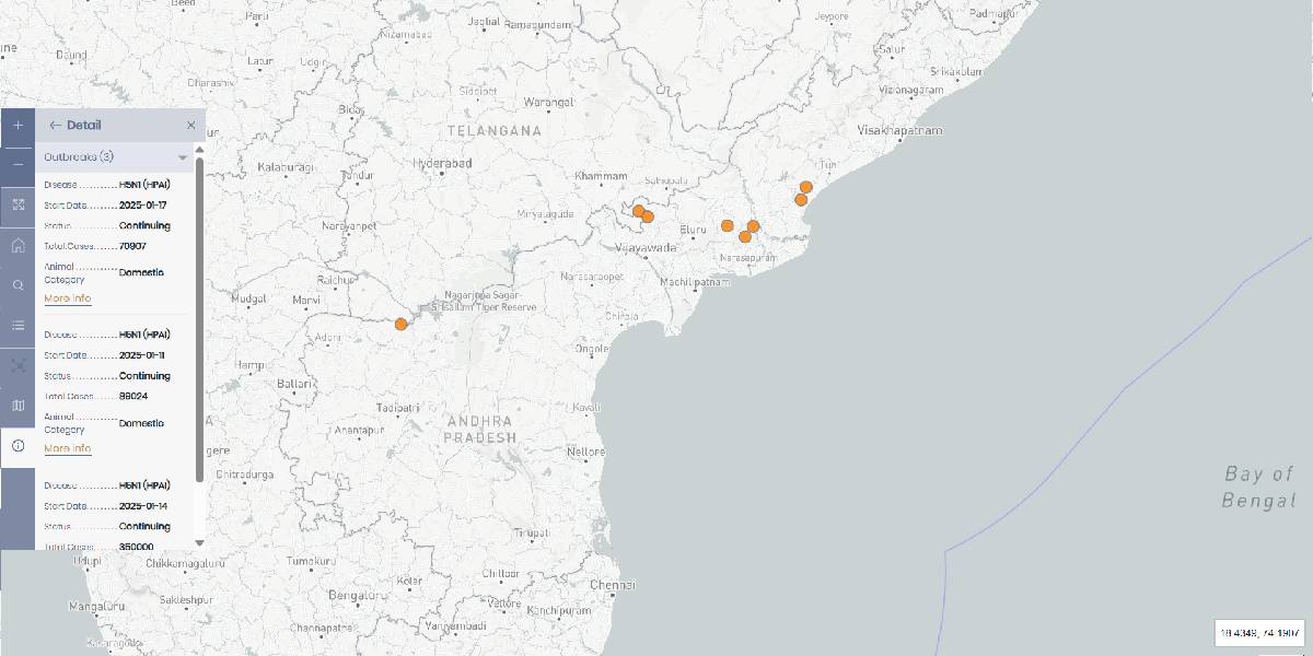 Multiple Bird Flu Outbreak Location in Andhra Pradesh. (World Organisation for Animal Health)