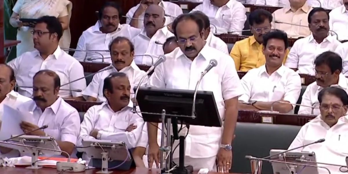 Tamil Nadu Finance Minister Thangam Thenarasu presenting the budget.