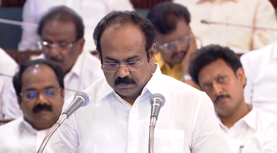 Tamil Nadu Finance Minister Thangam Thenarasu presenting the state budget.