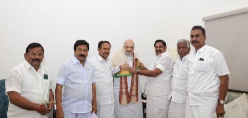 Union Minister Amit Shah with AIADMK leaders on Tuesday.